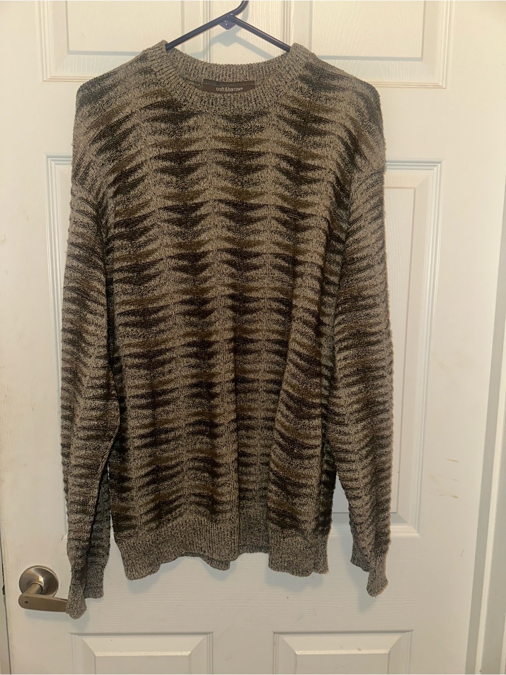 Vintage croft & barrow Olive and Brown Patterned Crewneck Sweater - Men